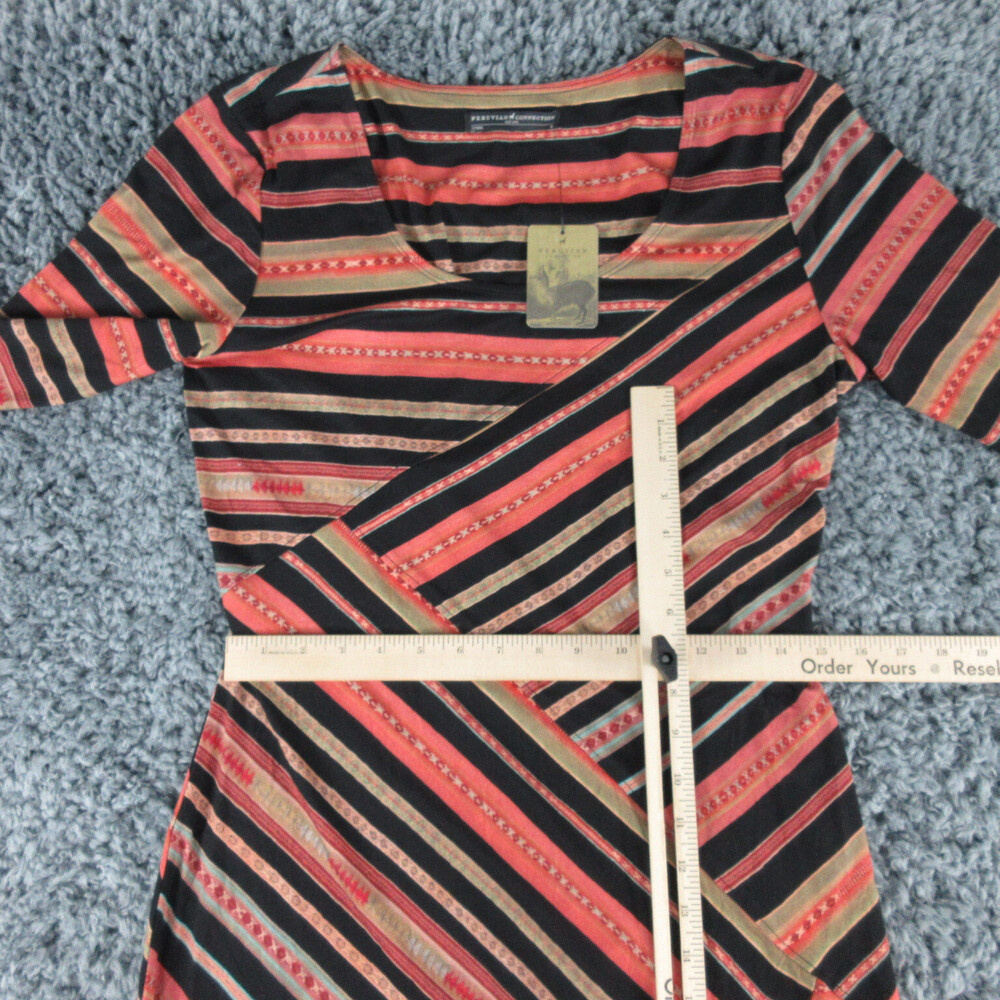 Peruvian Connection Dress Womens Medium Black Orange Coral Antiplano Stripe NWT - Picture 6 of 16